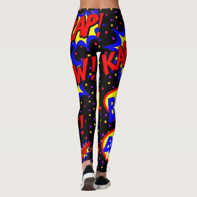 Comic Book Custom Speech Bubbles Colorful Dots Leggings (Back)