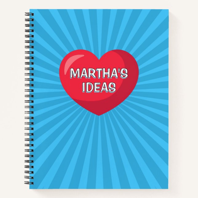 Comic book cute heart  personalized name notebook  (Front)