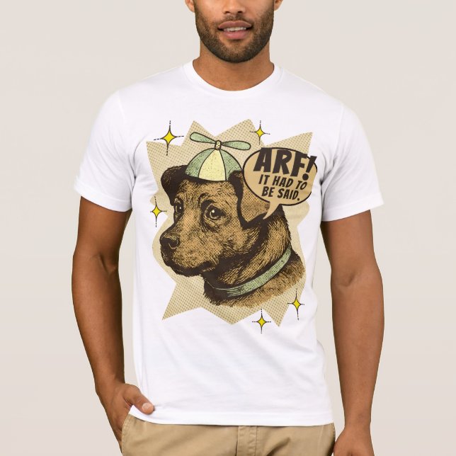 Comic book dog puppy propeller hat custom wording T-Shirt (Front)