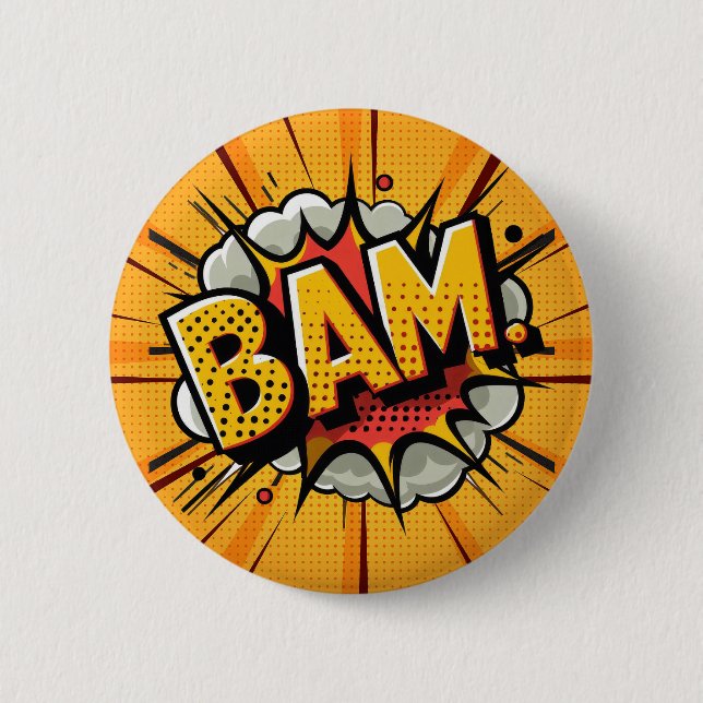 Comic Book Exclamations Bam Text Button (Front)