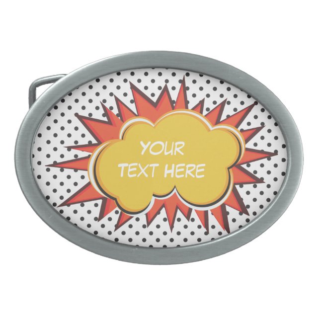 Comic Book Explosion Custom Text Bubble Belt Buckle (Front)