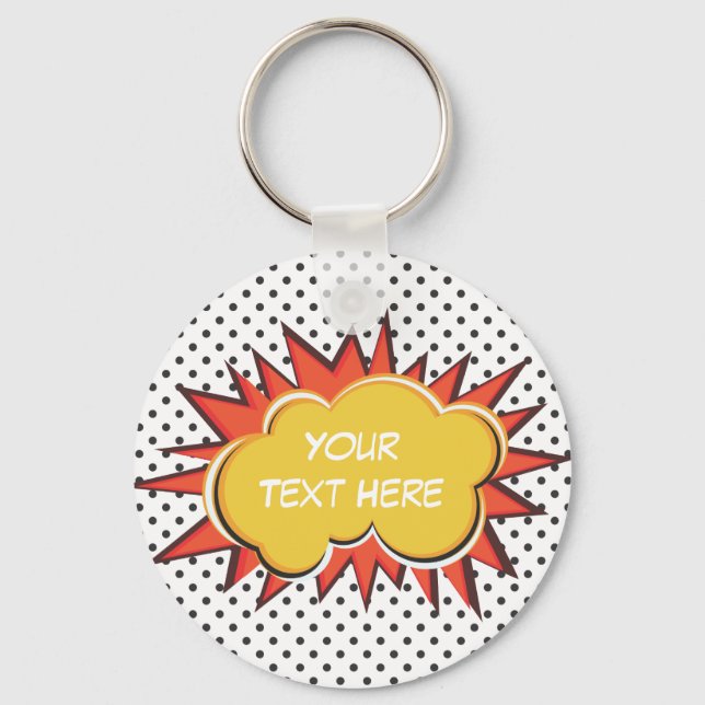 Comic Book Explosion Custom Text Bubble Keychain (Front)