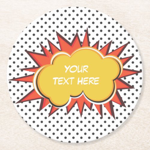 Comic Book Explosion Custom Text Bubble Round Paper Coaster