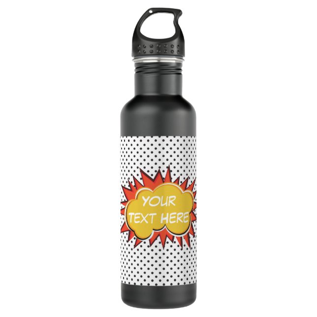 Comic Book Explosion Custom Text Bubble Stainless Steel Water Bottle (Front)