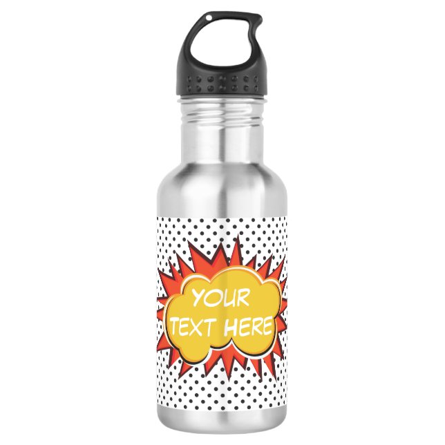 Comic Book Explosion Custom Text Bubble Stainless Steel Water Bottle (Front)