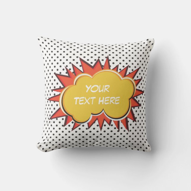 Comic Book Explosion Custom Text Bubble Throw Pillow (Front)