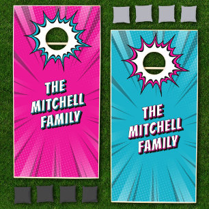 Comic Book Family Cornhole Set - Pink & Blue