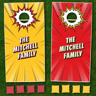 Comic Book Family Cornhole Set - Red & Yellow