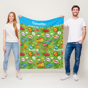 Comic Book Green Fleece Blanket
