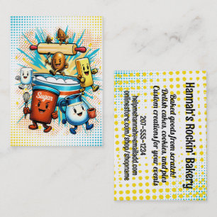 Comic book hippie baking ingredients bakery business card