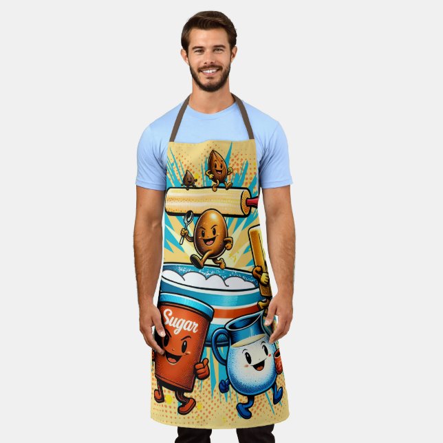 Comic book hippie baking ingredients cooking apron (Worn)
