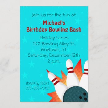 Comic Book Illustration Bowling Party Invitation by sfcount at Zazzle
