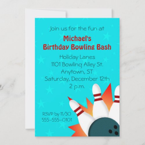 Comic Book Illustration Bowling Party Invitation