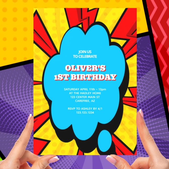 Comic Book Kid's 1st Birthday Invitation (Creator Uploaded)