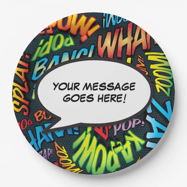 Comic Book Modern Fun Speech Bubble Paper Plates (Front)