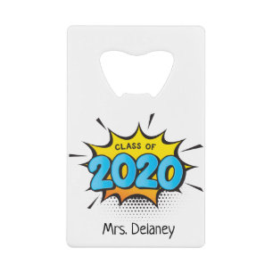 COMIC BOOK modern typography retro class of 2020 Credit Card Bottle Opener