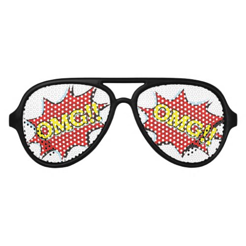 Comic Book OMG Exclamation Speech Bubble Aviator Sunglasses
