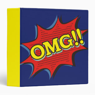 Comic Book OMG Exclamation Speech Bubble Blue 3 Ring Binder