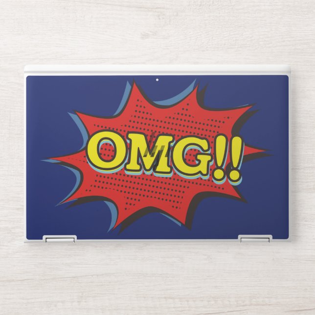 Comic Book OMG Exclamation Speech Bubble Blue HP Laptop Skin (Front)