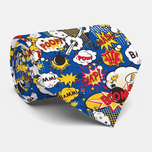 Comic Book Pattern Neck Tie (Rolled)