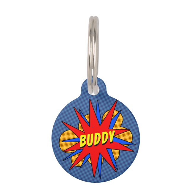 Comic Book Personalized Dog Name Dog Tag (Front)