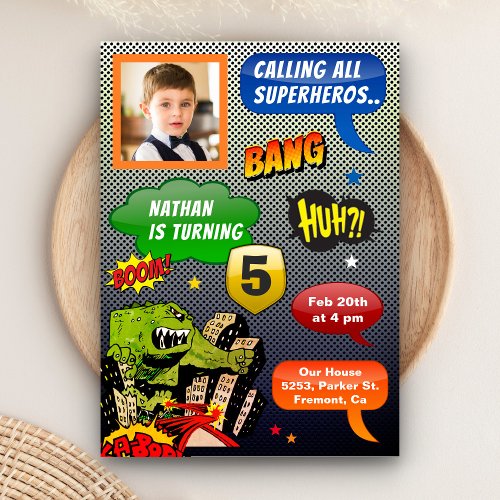 Comic Book Photo Superhero Birthday Party Invitation