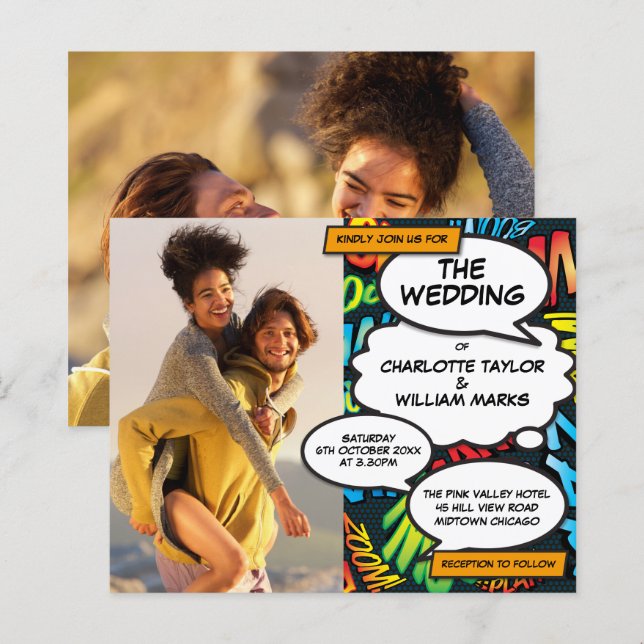 Comic Book Photos Budget Wedding Invitation (Front/Back)