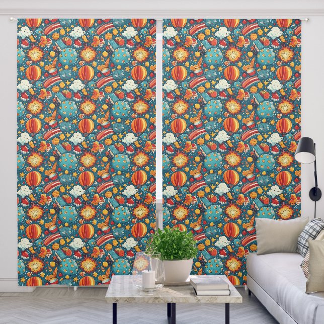 Comic Book Planet Balloon Spaceship Boys Bedroom Blackout Curtains (Living Room)