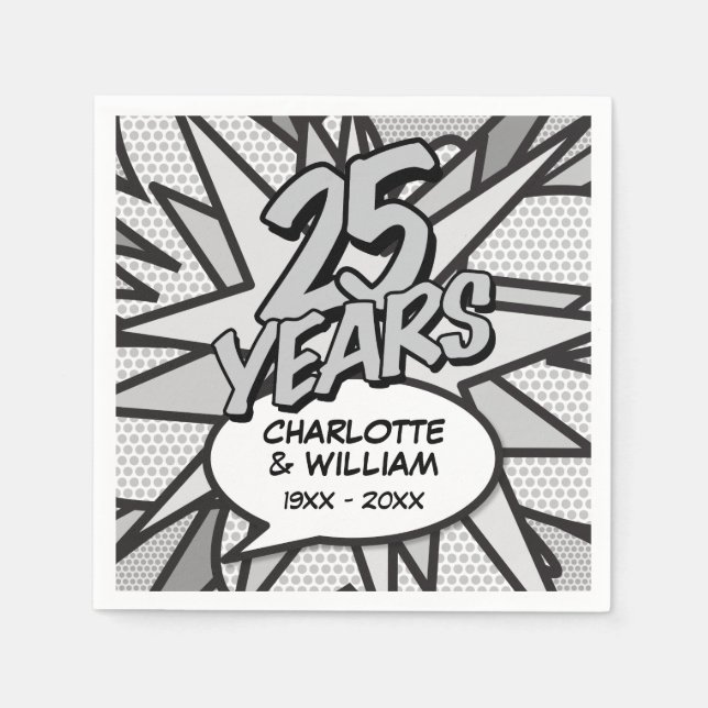 Comic Book Pop Art 25th Silver Wedding Anniversary Napkins (Front)