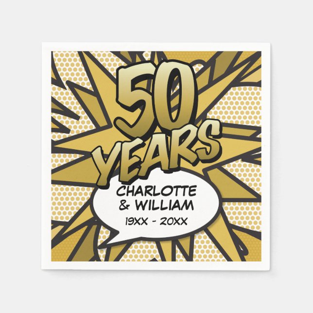 Comic Book Pop Art 50th Golden Wedding Anniversary Napkins (Front)