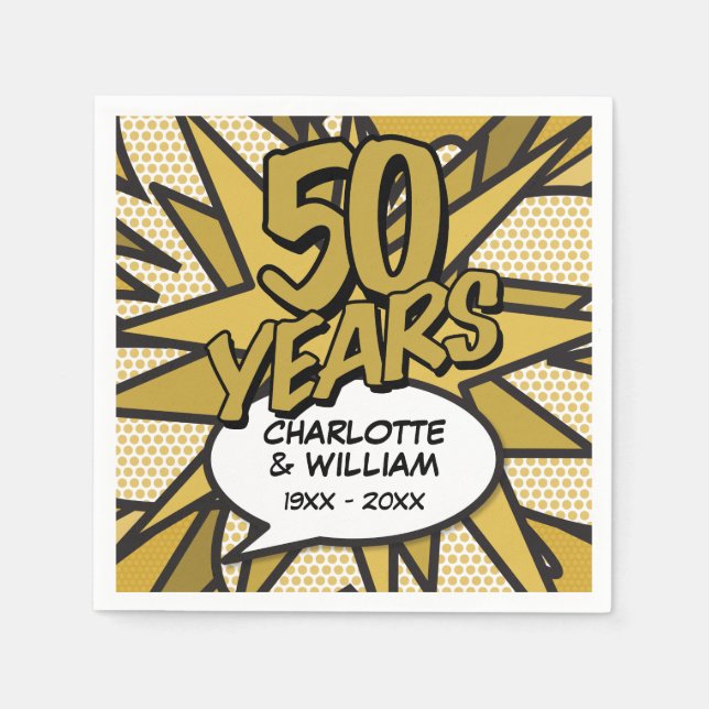 Comic Book Pop Art 50th Golden Wedding Anniversary Napkins (Front)