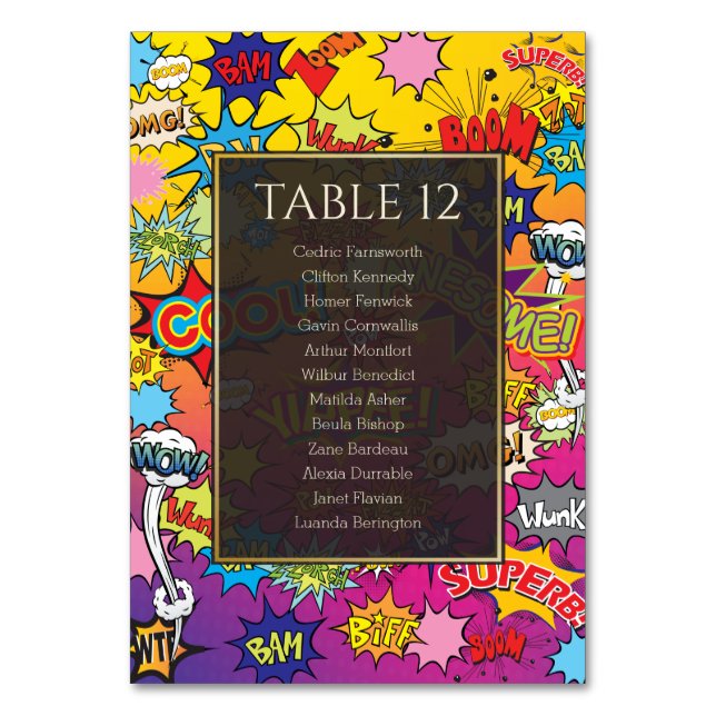 Comic Book Pop Art Amazing Wedding Table Number (Front)