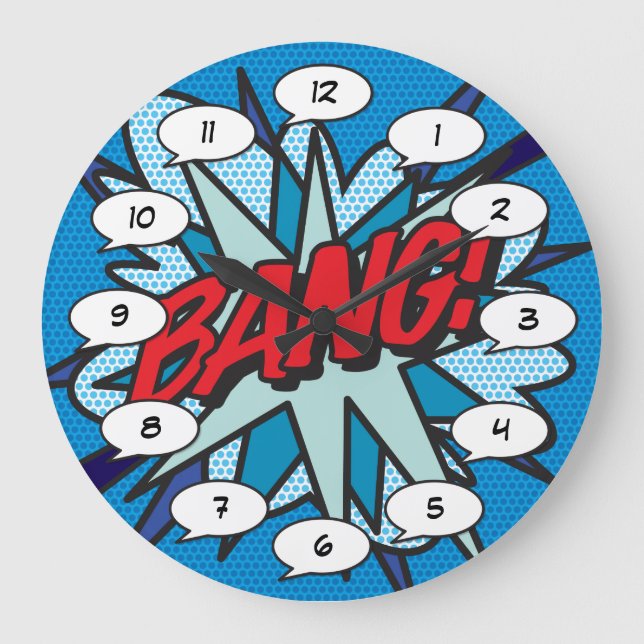 Comic Book Pop Art BANG Large Clock (Front)