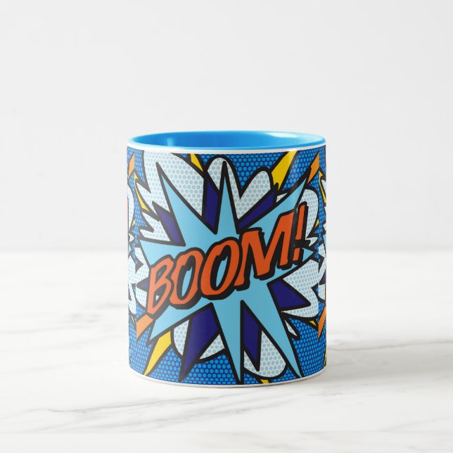 Comic Book Pop Art BOOM! Two-Tone Coffee Mug (Center)