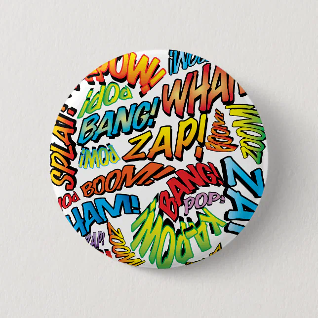 Comic Book Pop Art Colorful Modern Typography Button | Zazzle