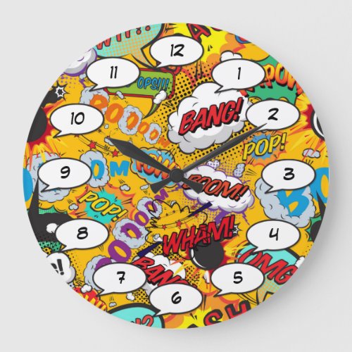 Comic Book Pop Art Explosions Large Clock
