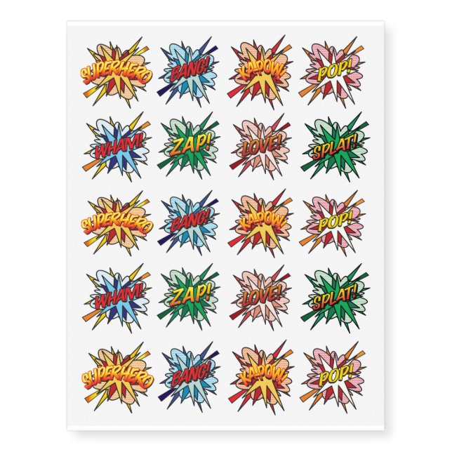 Comic Book Pop Art Expressions Temporary Tattoos (Front)