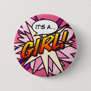Comic Book Pop Art IT'S A GIRL Gender Reveal Button