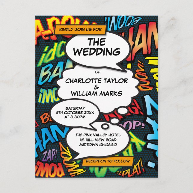 Comic Book Pop Art Modern Photo Wedding Announcement Postcard (Front)