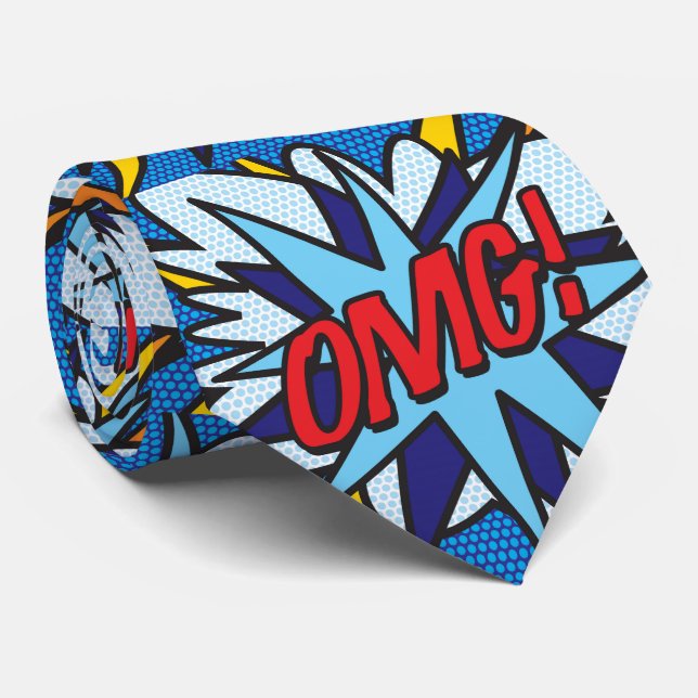 Comic Book Pop Art OMG Superhero Neck Tie (Rolled)