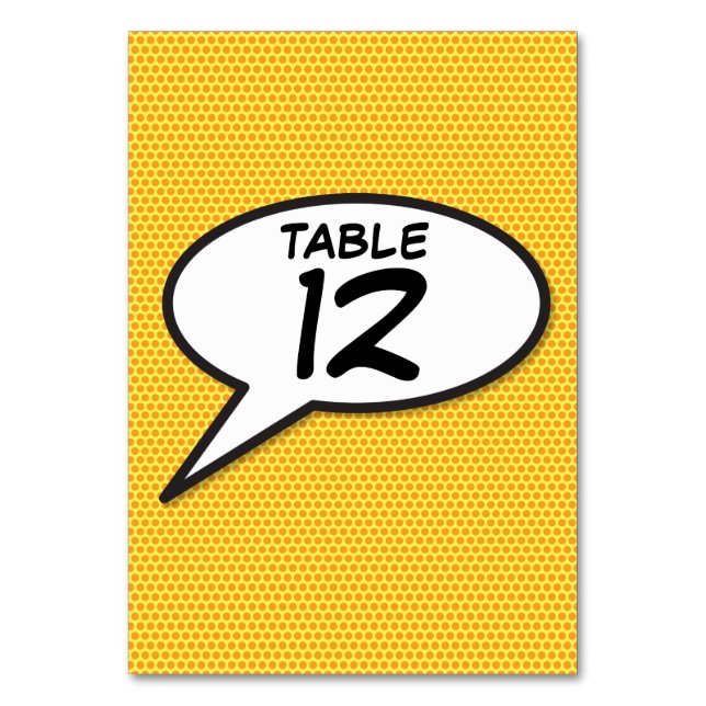 Comic Book Pop Art Orange Table Number (Front)