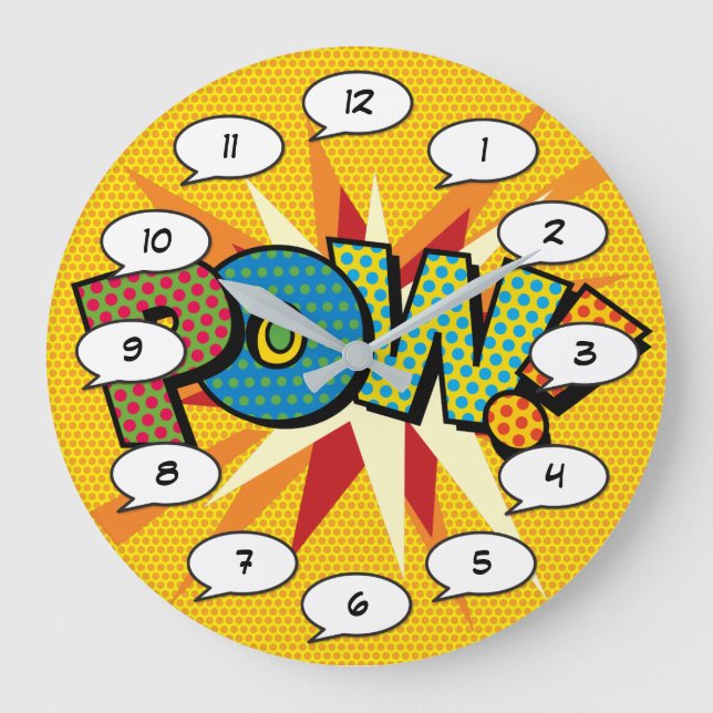 Comic Book Pop Art POW Large Clock (Front)