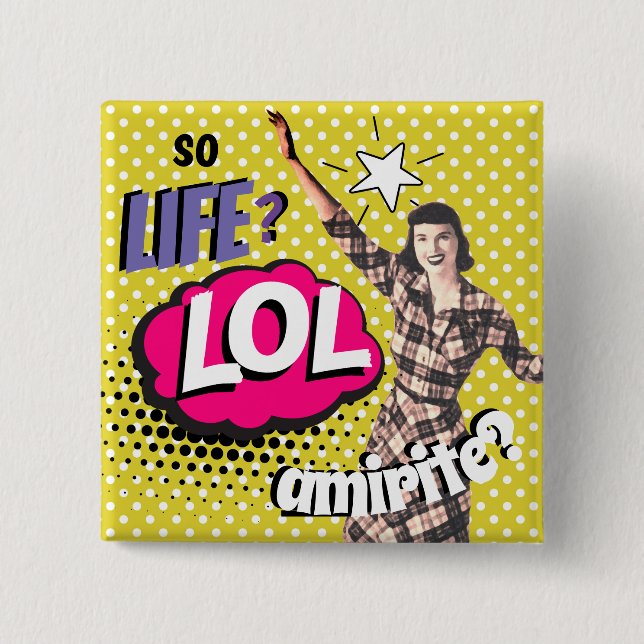 Comic Book Pop Art Retro Lady Funny Button (Front)
