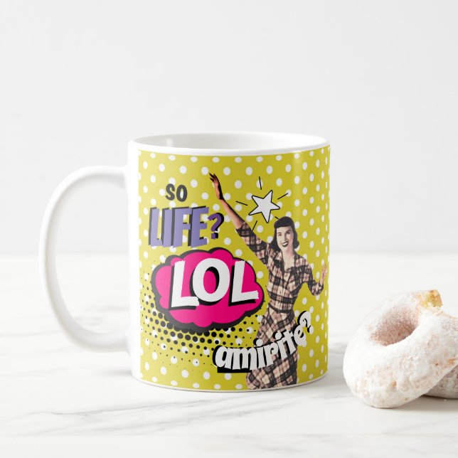 Comic Book Pop Art Retro Lady Funny Coffee Mug (With Donut)
