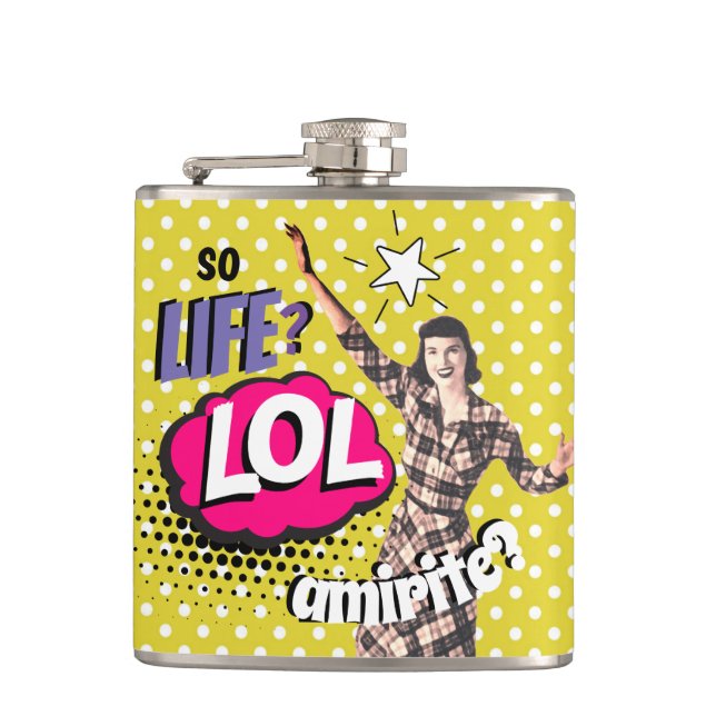 Comic Book Pop Art Retro Lady Funny Flask (Front)