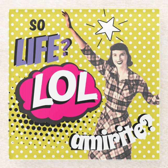 Comic Book Pop Art Retro Lady Funny Glass Coaster (Front)