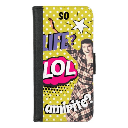 Comic Book Pop Art Retro Lady Funny  iPhone 87 Wallet Case