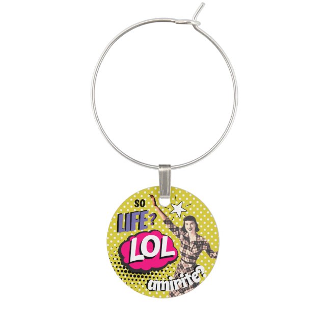 Comic Book Pop Art Retro Lady Funny Wine Charm (Front)