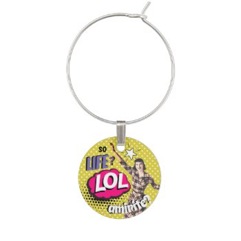 Comic Book Pop Art Retro Lady Funny Wine Charm by LouiseBDesigns at Zazzle