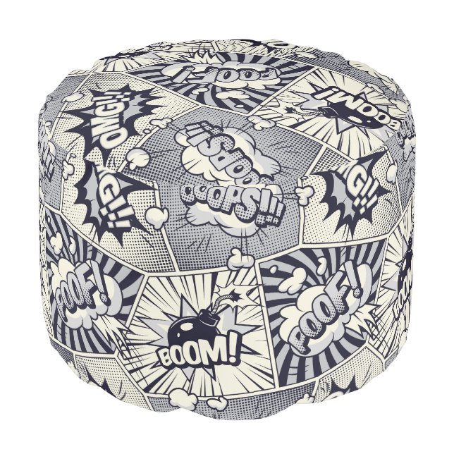 Comic Book Pop Art Round Pouf (Angled Front)